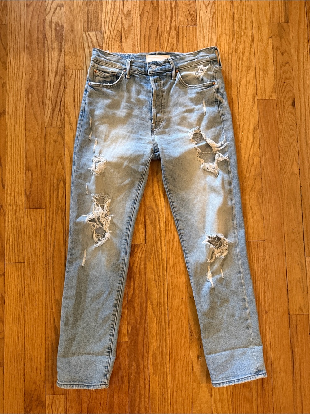 Mother Superior 26 Trickster Ankle An Icy Confession Light Blue Distressed Jeans